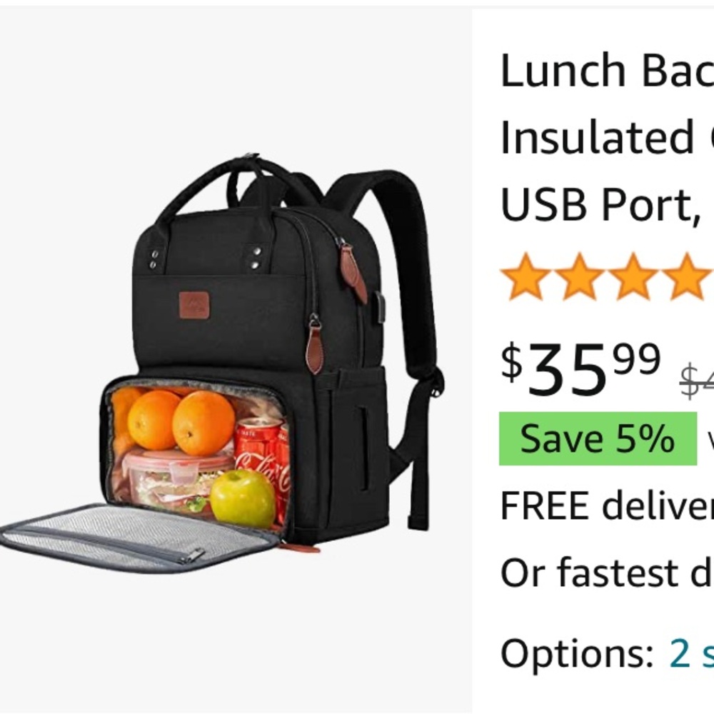 Lunch Backpack for Women, Insulated Cooler Backpacks with USB port, 15.6 inch.